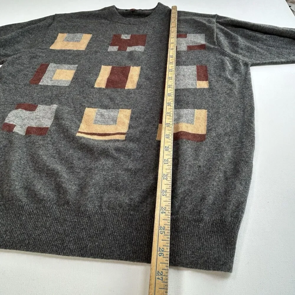 Murano by Raffi Wool Crewneck Sweater Size L Geometric Gray Multi Australia